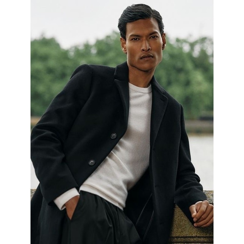 Reiss Gable Black Wool Blend Single Breasted Epsom Overcoat Size XXL